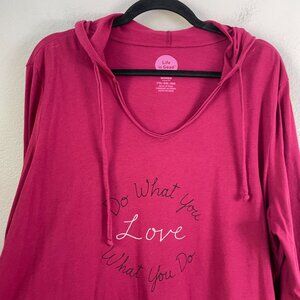 Life Is Good Womens Plus XXL Classic Fit Hooded Top Long Sleeve Pink Shirt